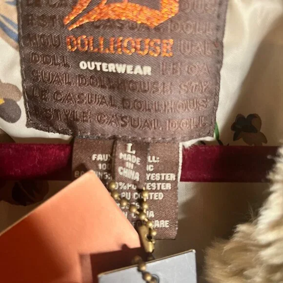 Dollhouse Womens Faux Fur Coat Large Leopard Print Outerwear new with tags $110 - Picture 4 of 5